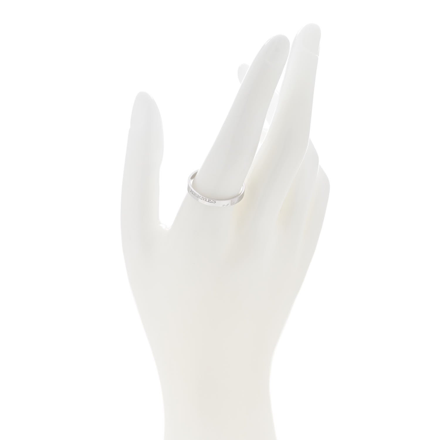 Hermes 18K White Gold Cartouche Mini Band Ring 63 10.25 2 of 7