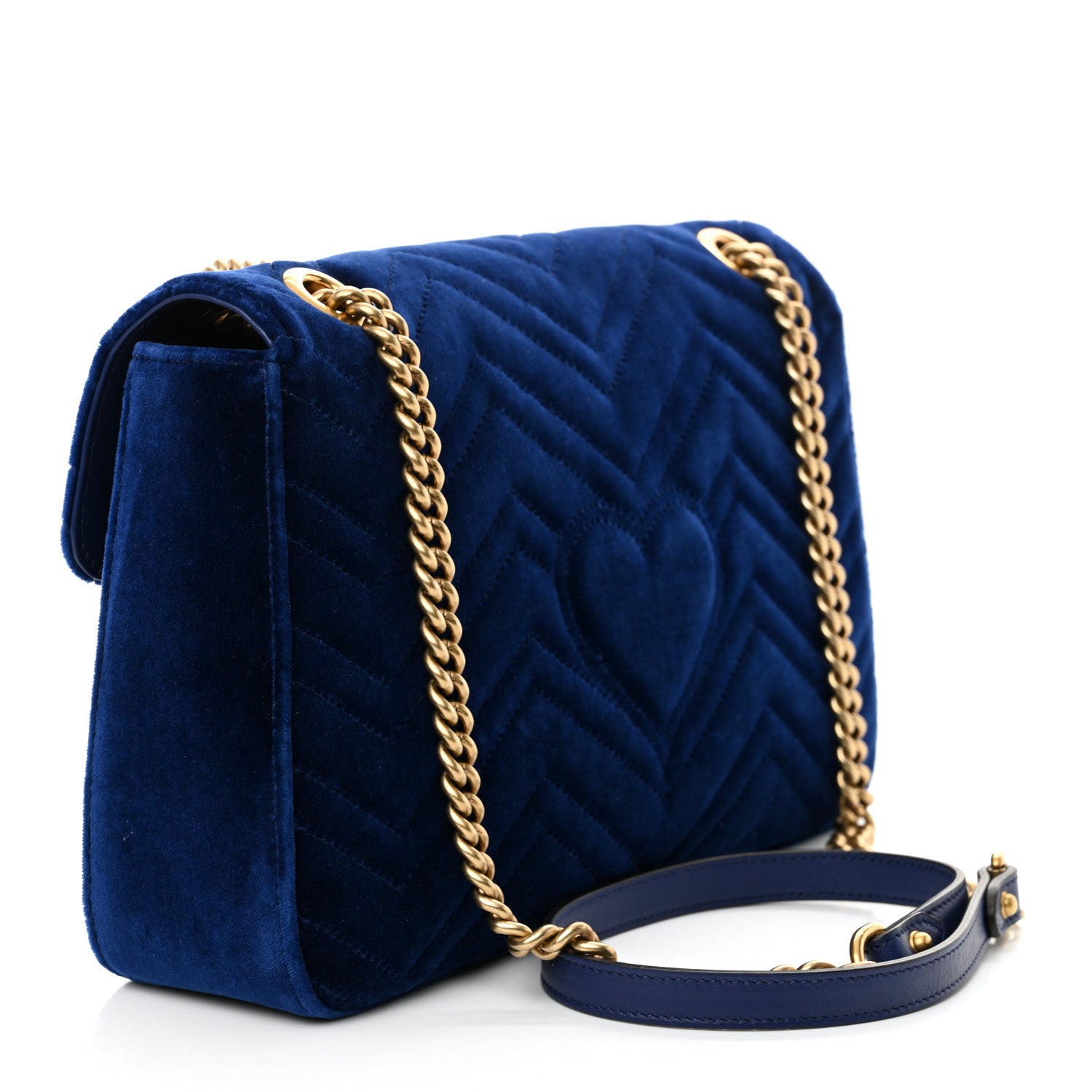 Gucci Velvet Matelasse Medium GG Marmont Shoulder Bag Cobalt Blue 3 of 10