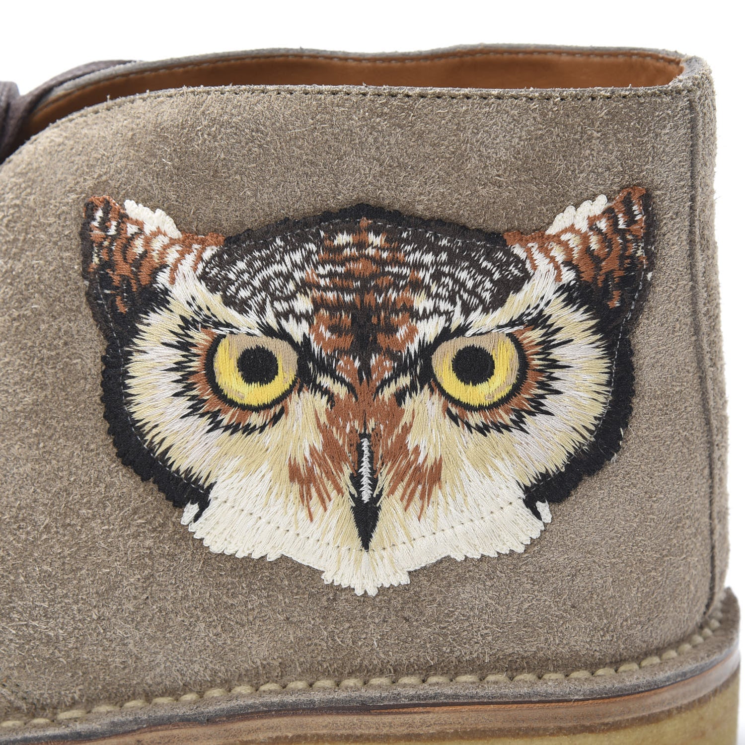 Gucci Suede Embroidered Mens UFO and Owl Boots 11.5 Beige 7 of 11