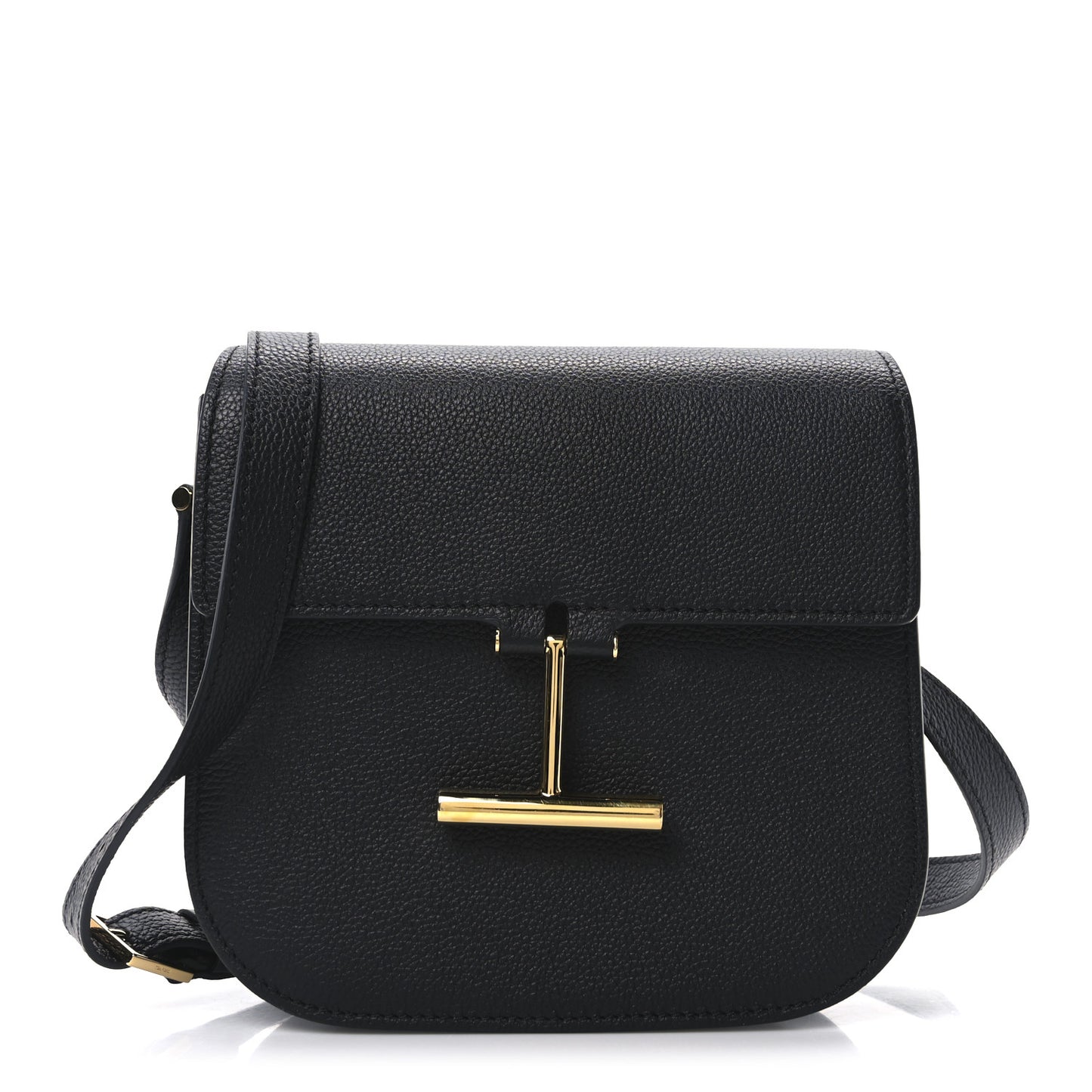 Grained Calfskin Mini T Clasp Tara Crossbody Bag Black