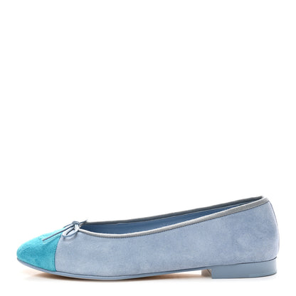 Chanel Suede Calfskin Cap Toe CC Ballerina Flats 40.5 Light Blue Turquoise 1 of 9