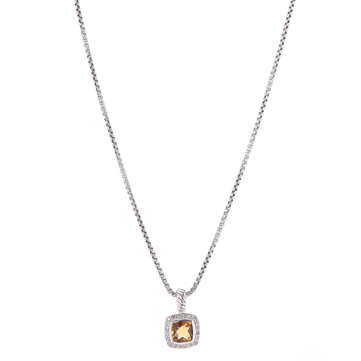 Sterling Silver Diamond Citrine 7mm Petite Albion Pendant Necklace