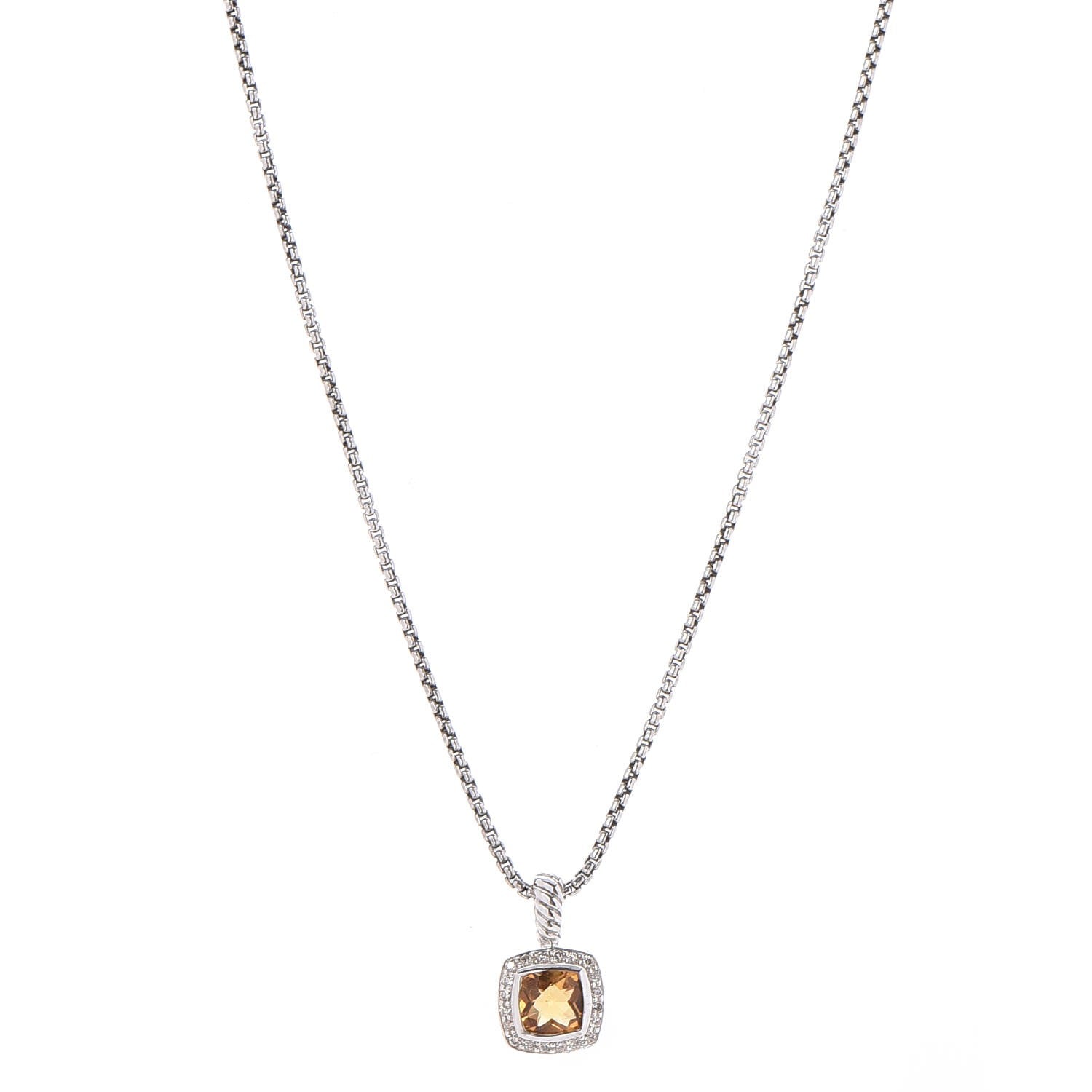 David Yurman Sterling Silver Diamond Citrine 7mm Petite Albion Pendant Necklace 1 of 6