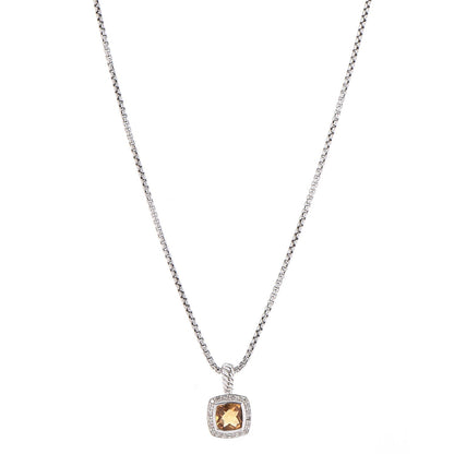 David Yurman Sterling Silver Diamond Citrine 7mm Petite Albion Pendant Necklace 1 of 6