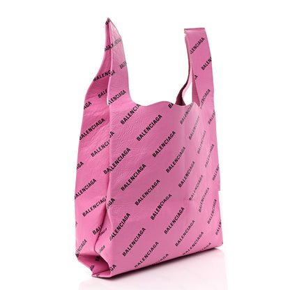 Balenciaga Agneau Arena Allover Logo M Supermarket Shopper Rose Bonbon Black 2 of 9