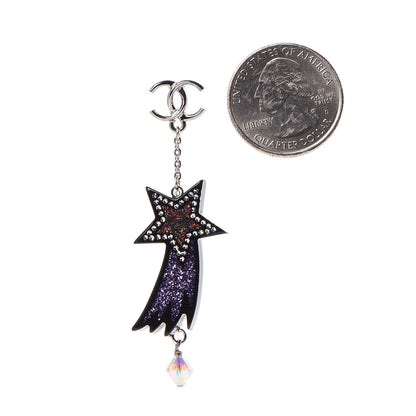 Chanel Resin Crystal CC Shooting Star Dangle Earrings Silver Purple 2 of 4