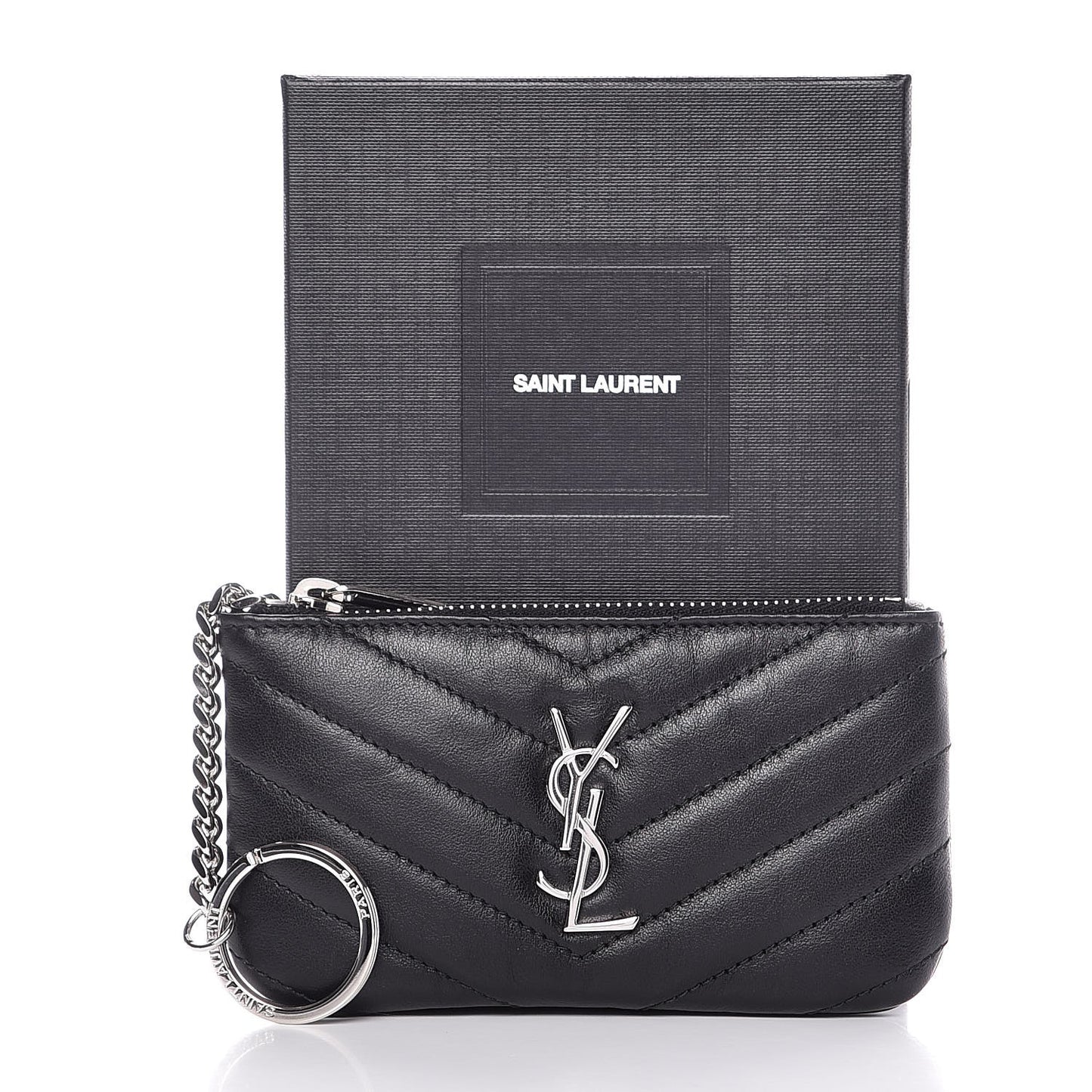 Calfskin Matelasse Monogram Key Pouch Black