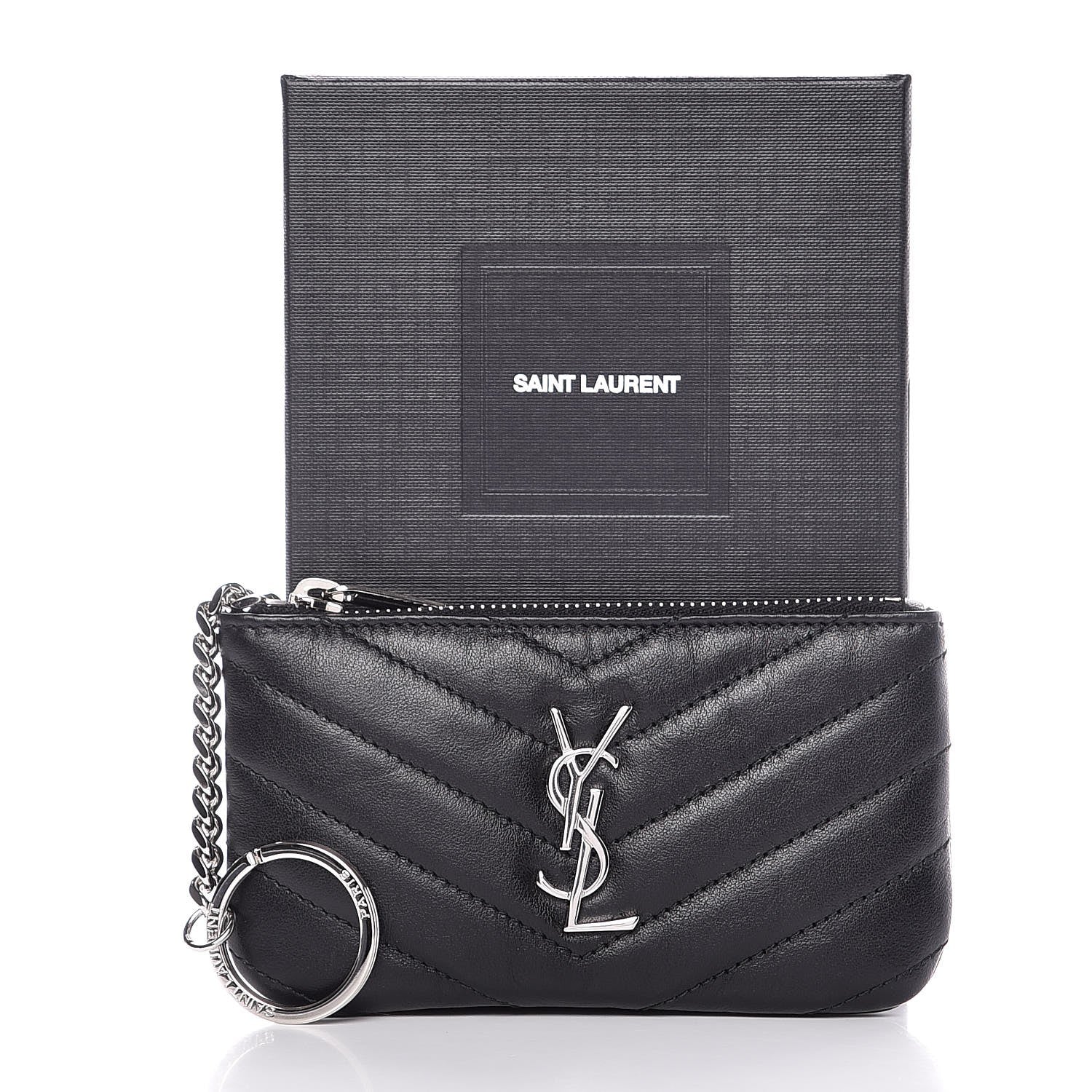 Saint Laurent Calfskin Matelasse Monogram Key Pouch Black 8 of 8
