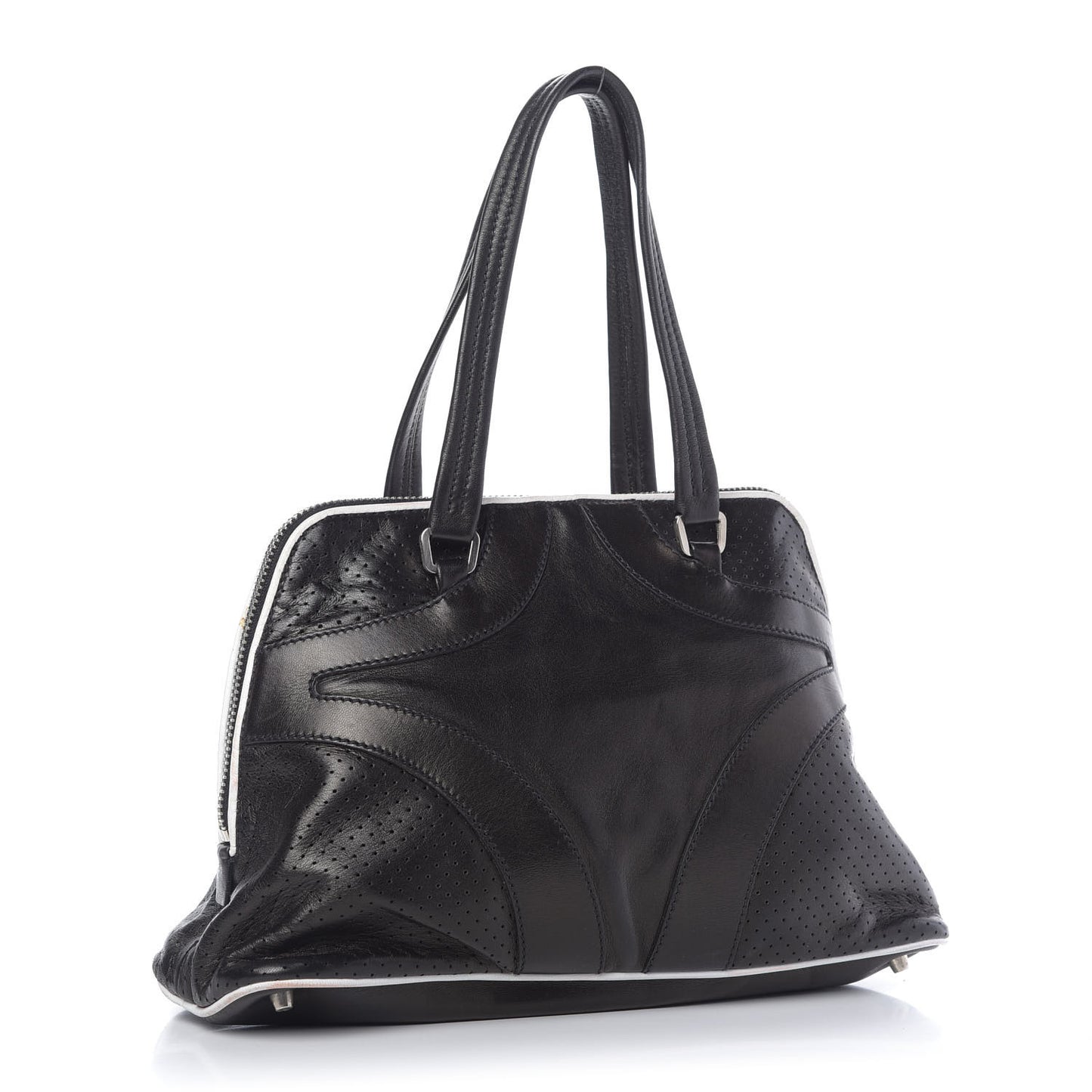 Vitello Drive Perforated Shoulder Bag Black
