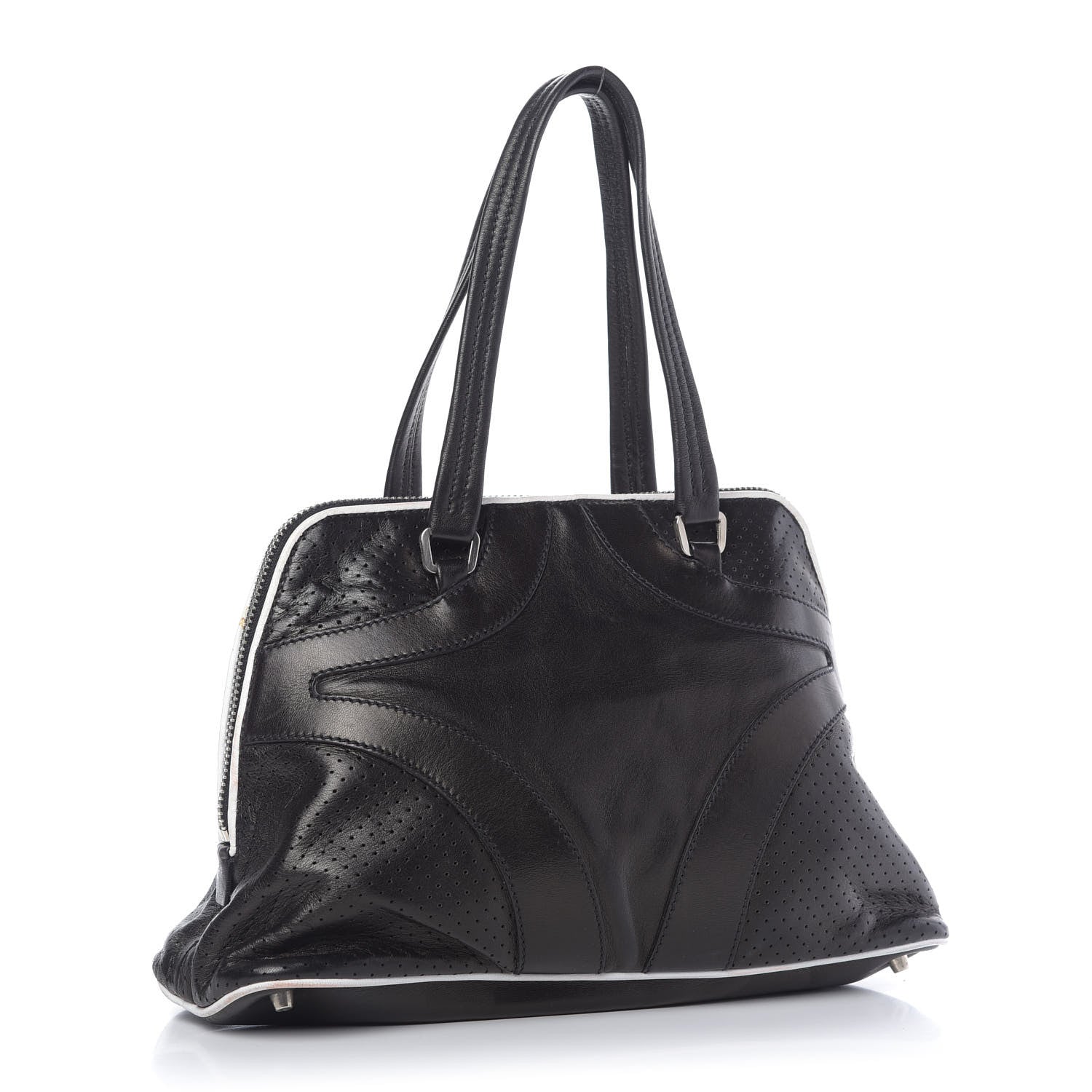 Prada Vitello Drive Perforated Shoulder Bag Black 3 of 14