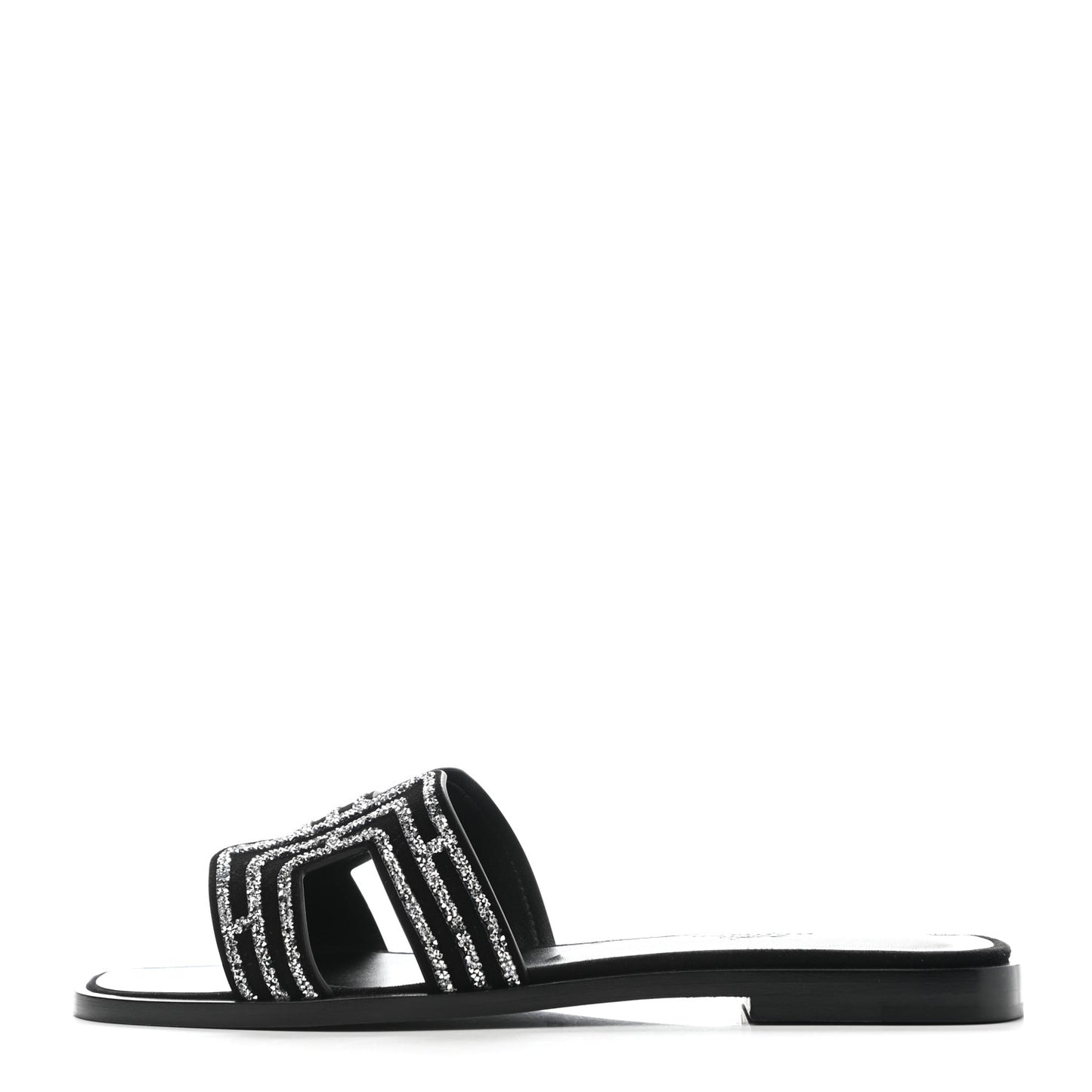 Suede Goatskin Crystal Oran Sandals 36 Black Argent