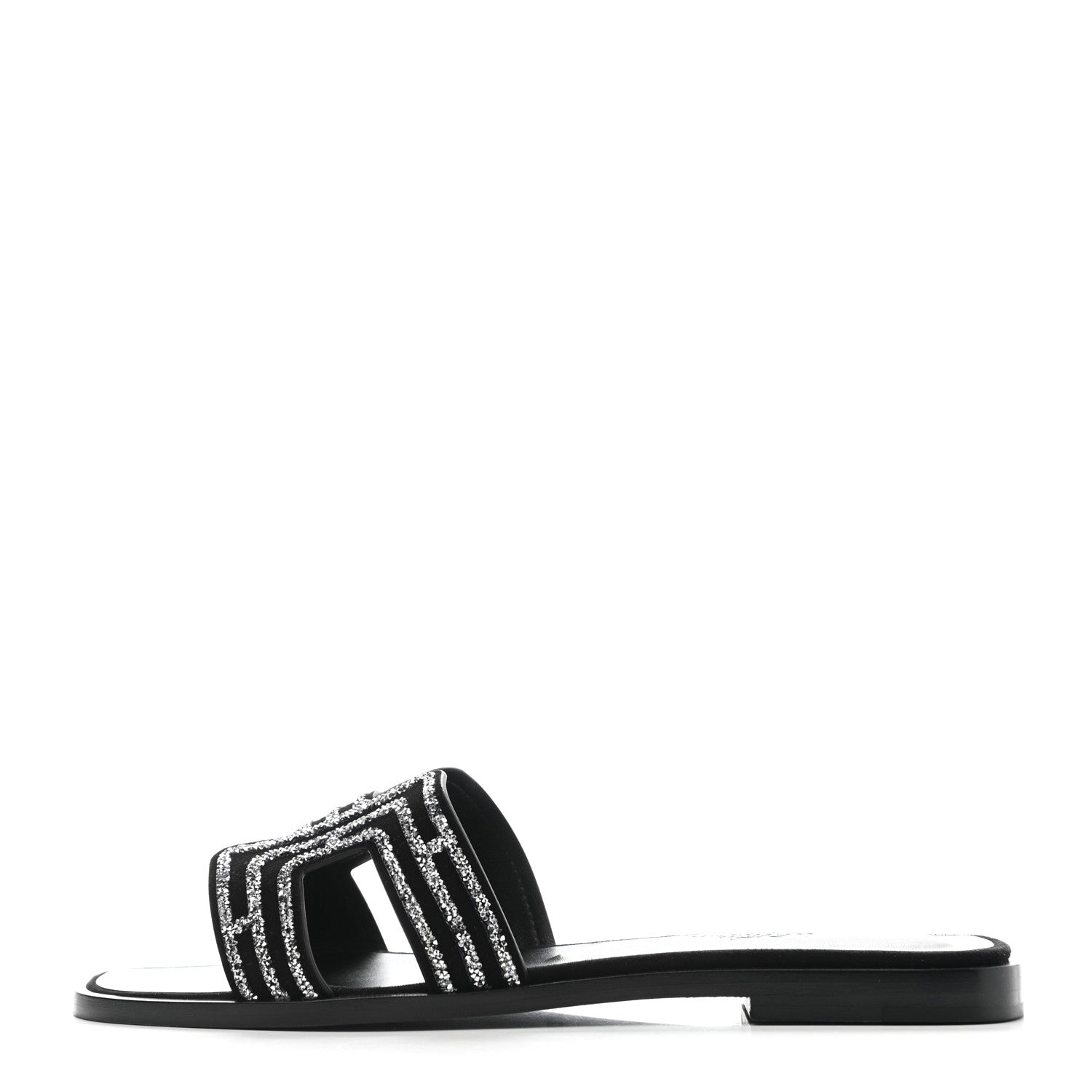 Hermes Suede Goatskin Crystal Oran Sandals 36 Black Argent 1 of 9