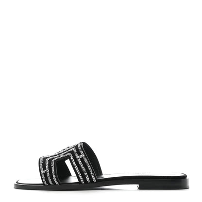 Hermes Suede Goatskin Crystal Oran Sandals 36 Black Argent 1 of 9