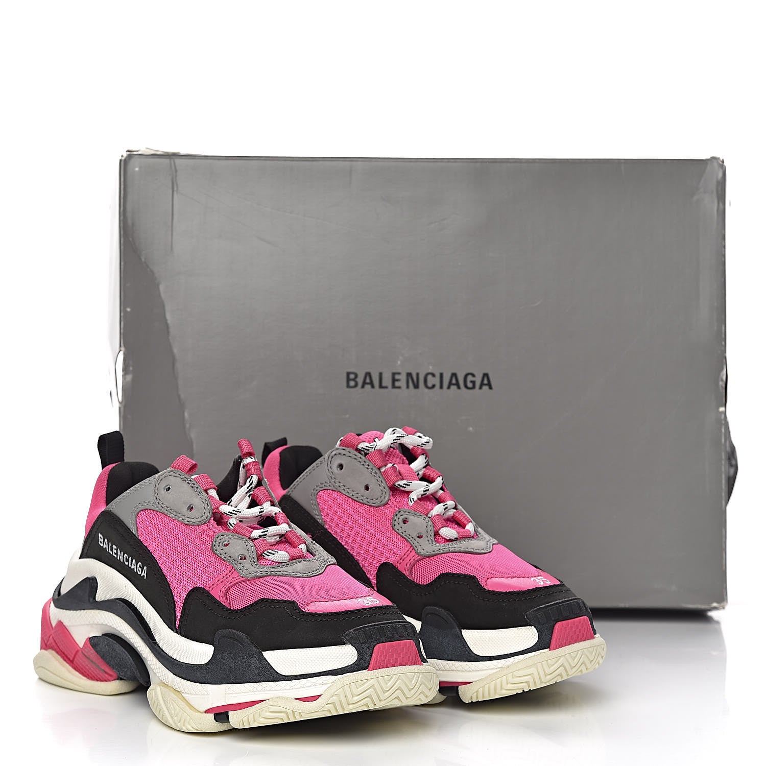 Balenciaga Fabric Mesh Womens Triple S Sneakers 35 Fluo Pink Grey White 11 of 11