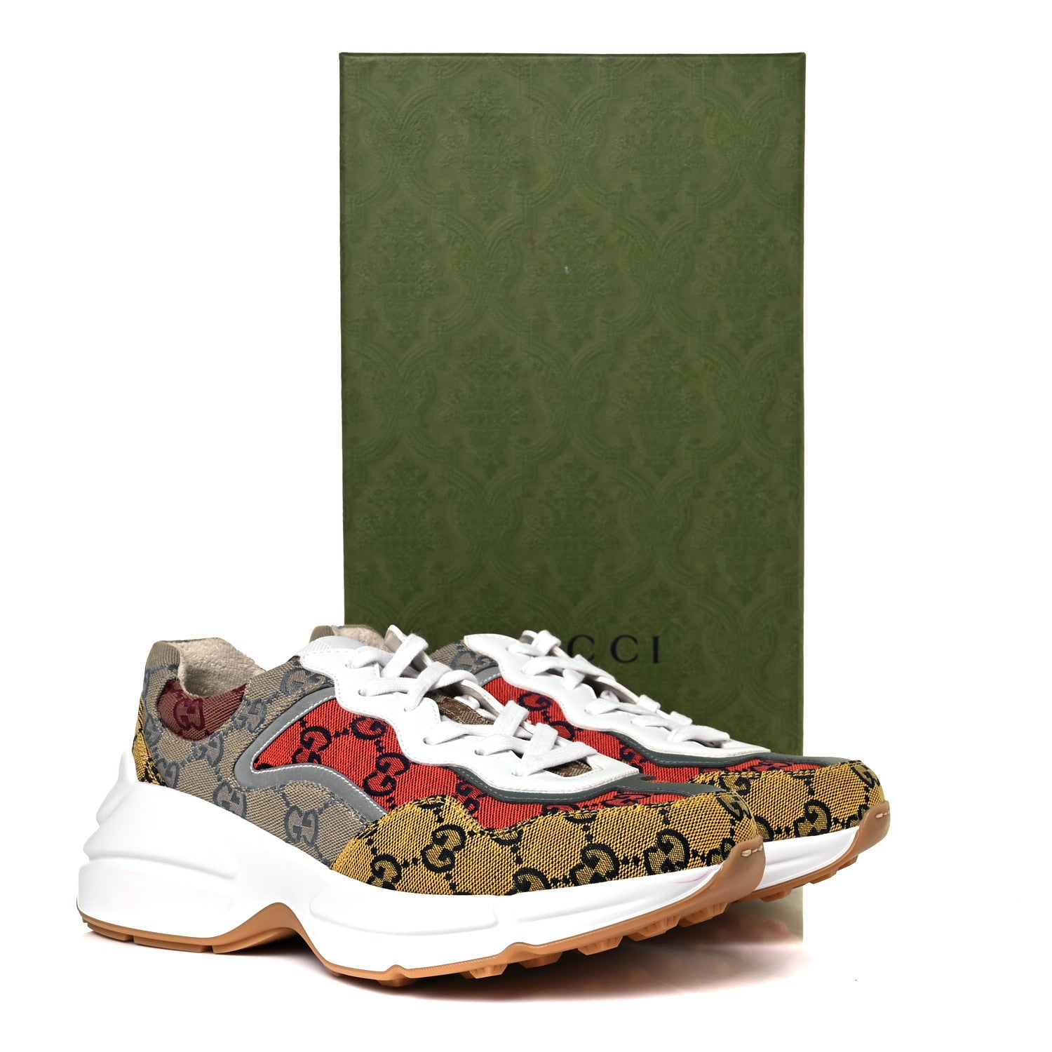 Gucci Monogram Multicolor Demetra Womens Rhyton Sneakers 39.5 Yellow Blue Great White Tabasco 8 of 8