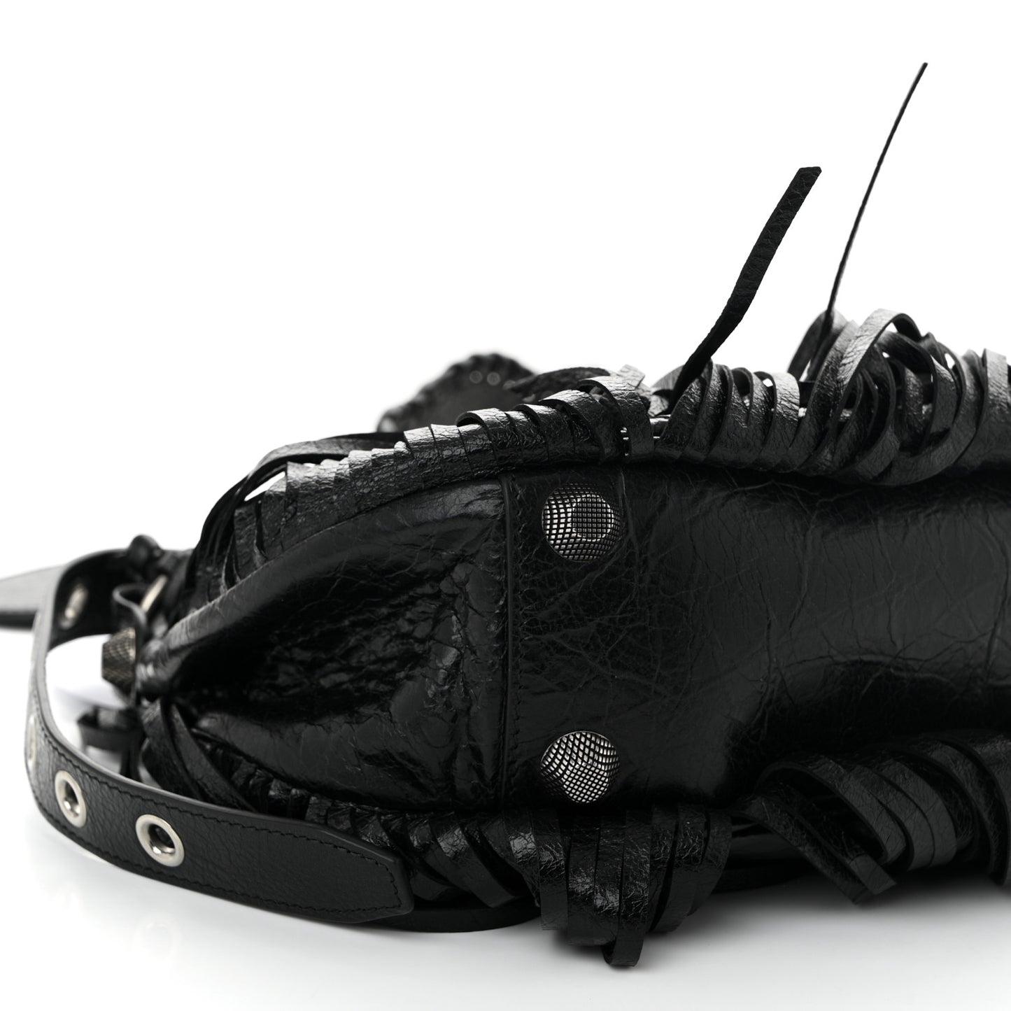 Agneau Arena Small Le Cagole Fringe Shoulder Bag Black