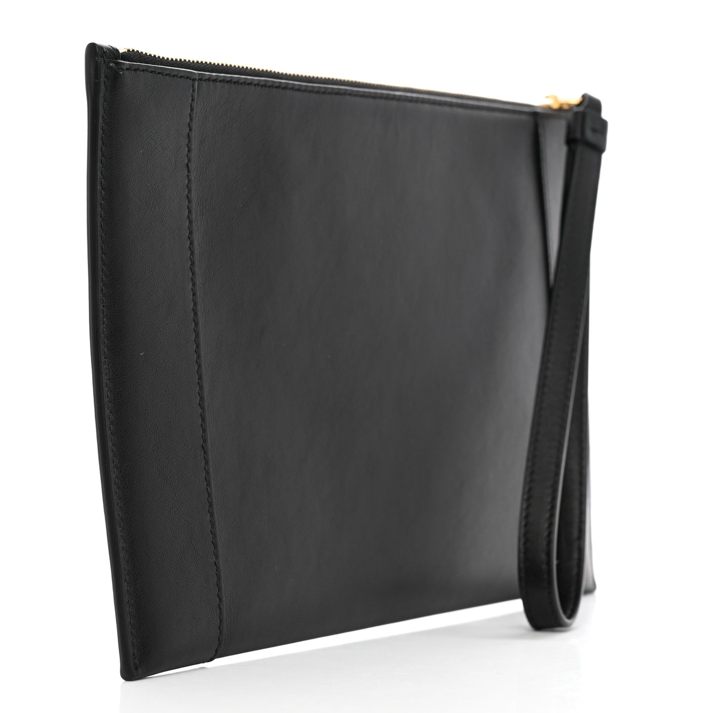 Calfskin Logo Zip Wristlet Pouch Black Red