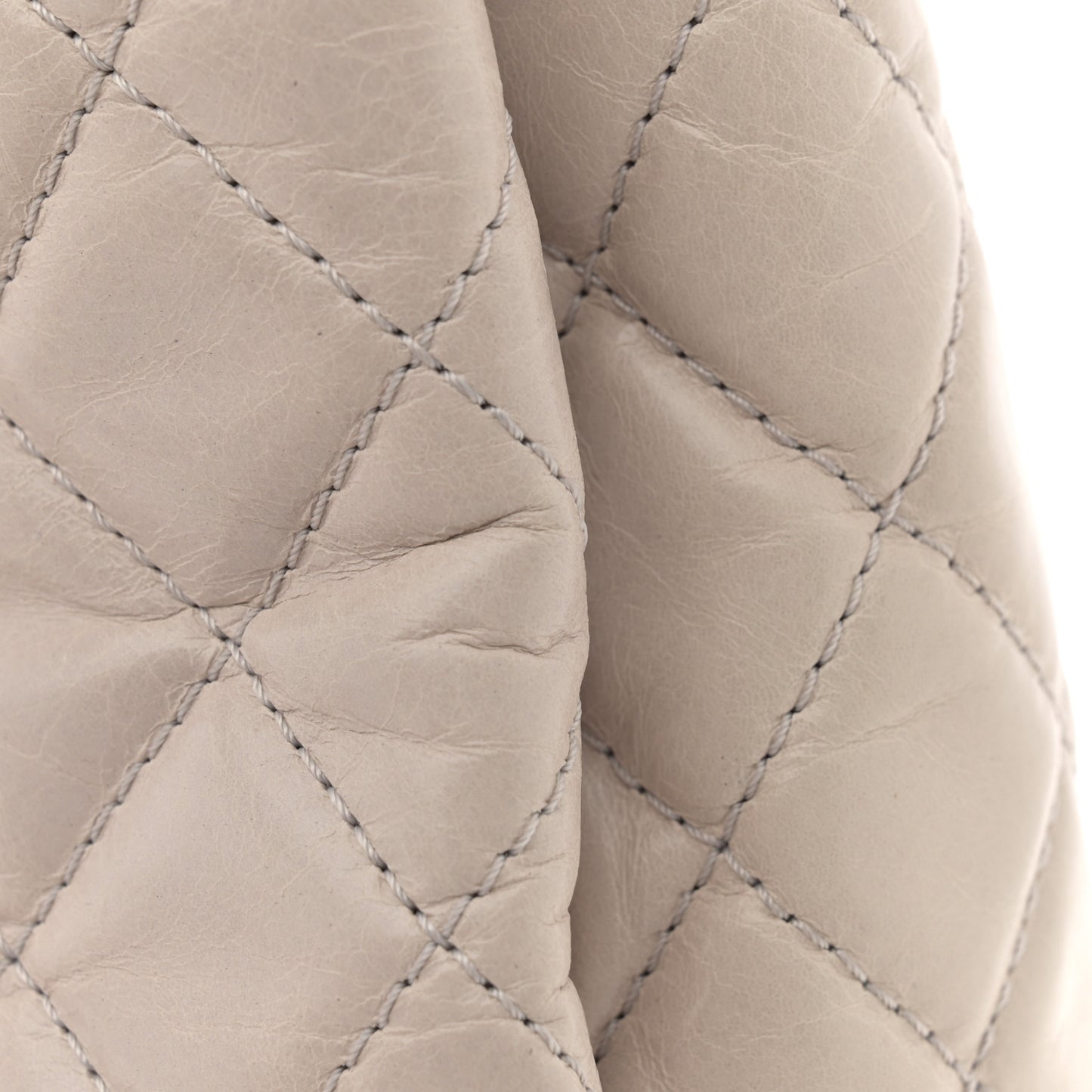 Glazed Calfskin Quilted Shopping Tote Light Beige