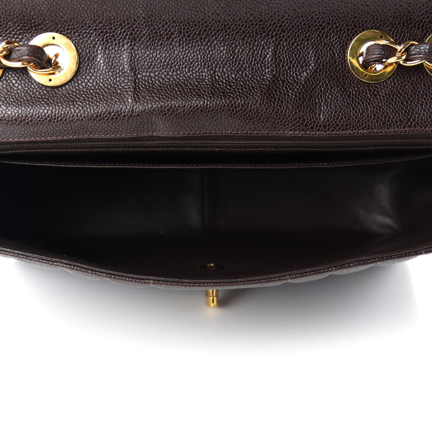 Caviar Vertical Quilted Jumbo Single Flap Brown