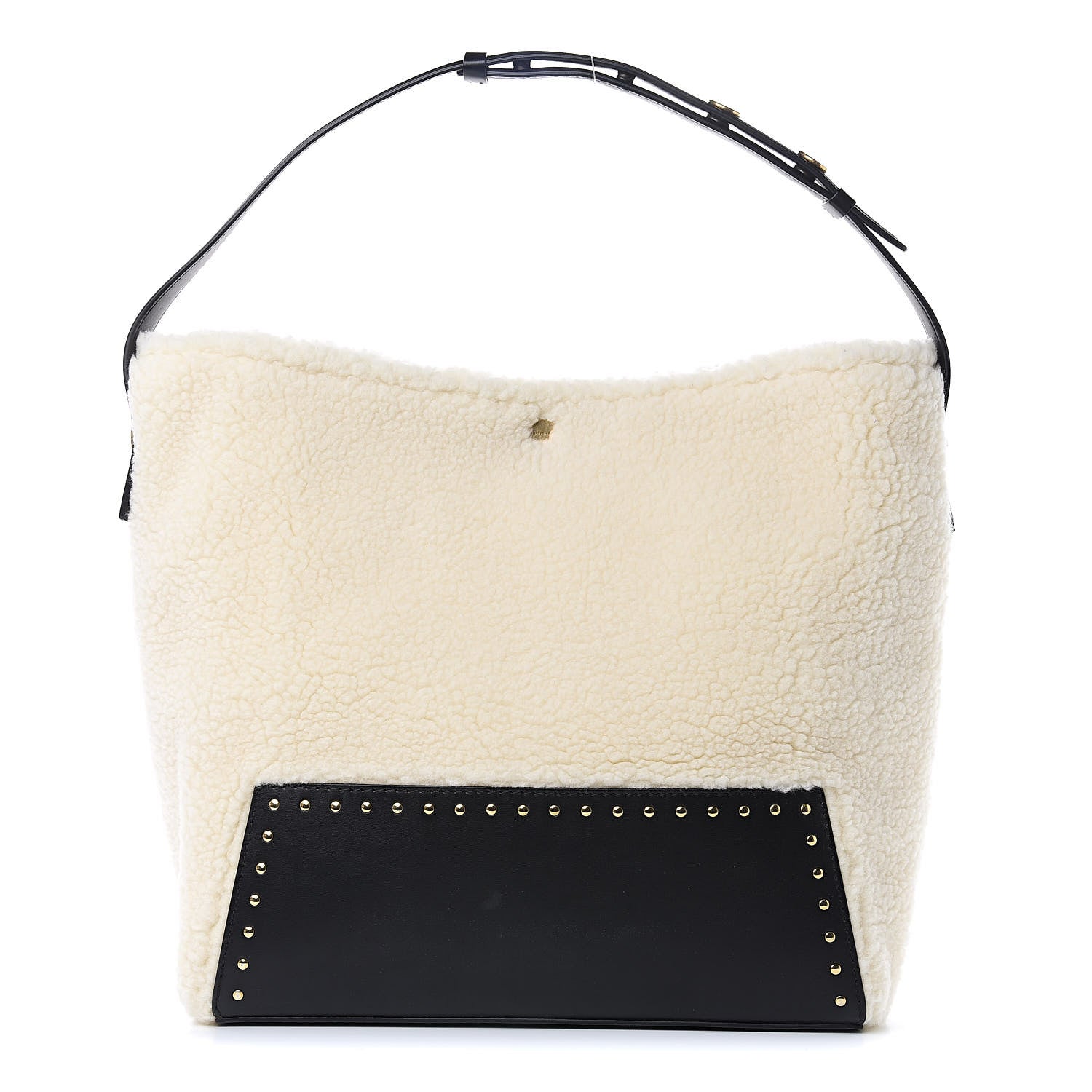 Stella McCartney Eco Alter Nappa Shearling Popper Bucket Bag Black White 1 of 11