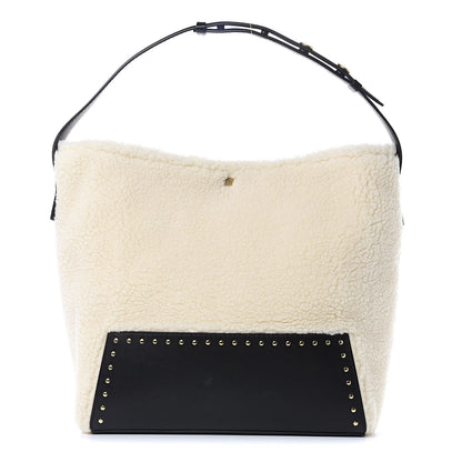 Stella McCartney Eco Alter Nappa Shearling Popper Bucket Bag Black White 1 of 11