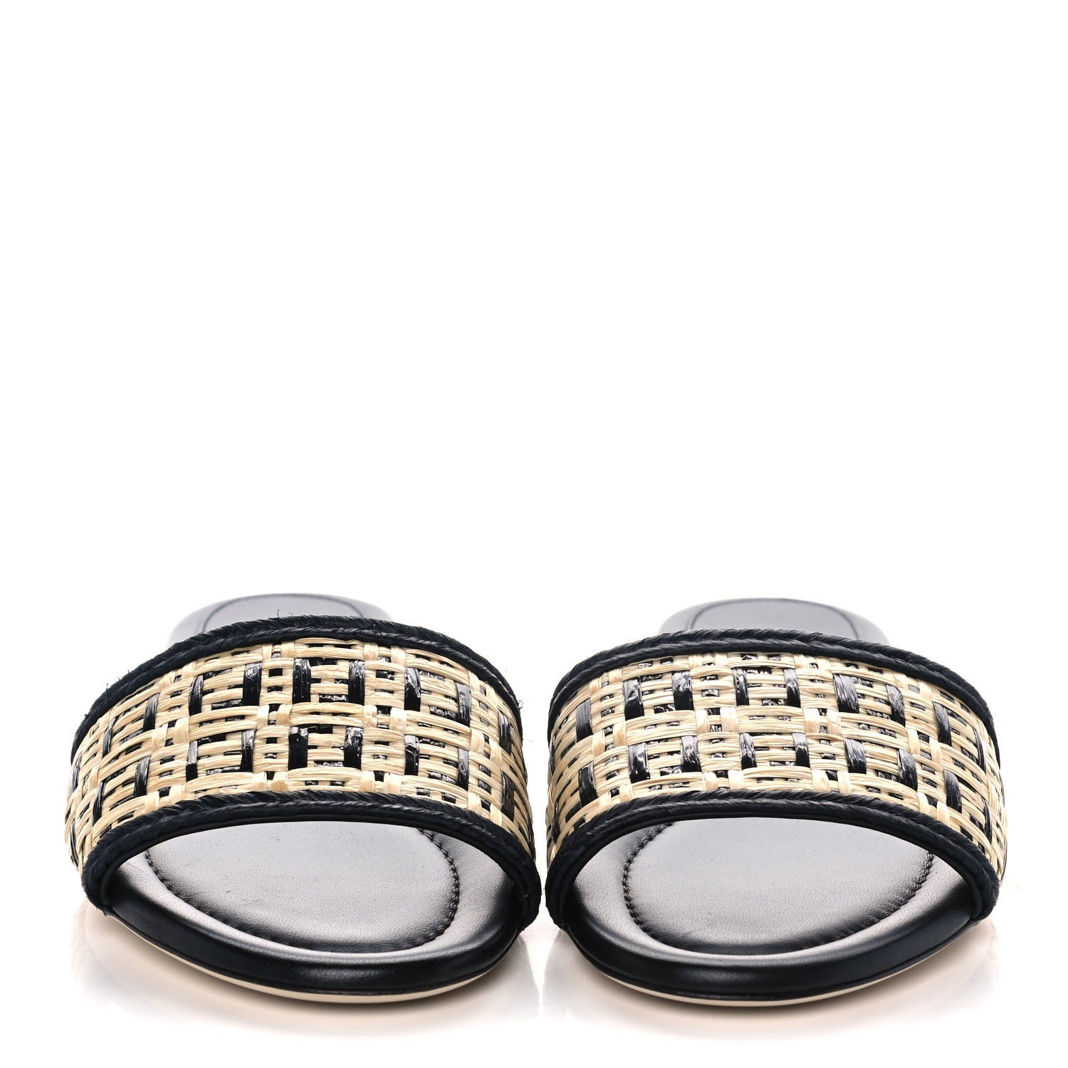 Fendi Raffia FF Flat Slide Sandals 36 Natural Black 2 of 9