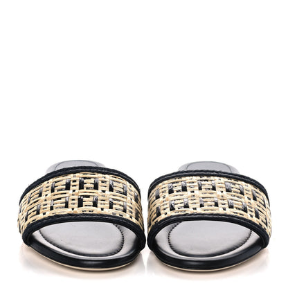 Fendi Raffia FF Flat Slide Sandals 36 Natural Black 2 of 9
