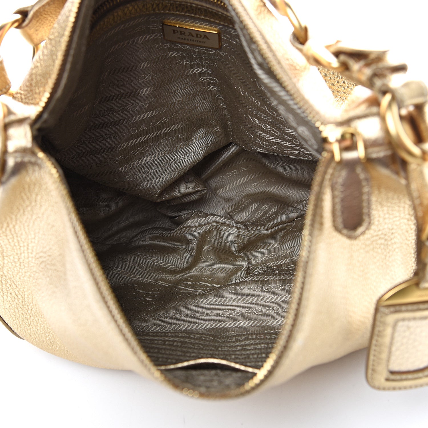 Prada Vitello Daino Metallic Hobo Gold 4 of 14