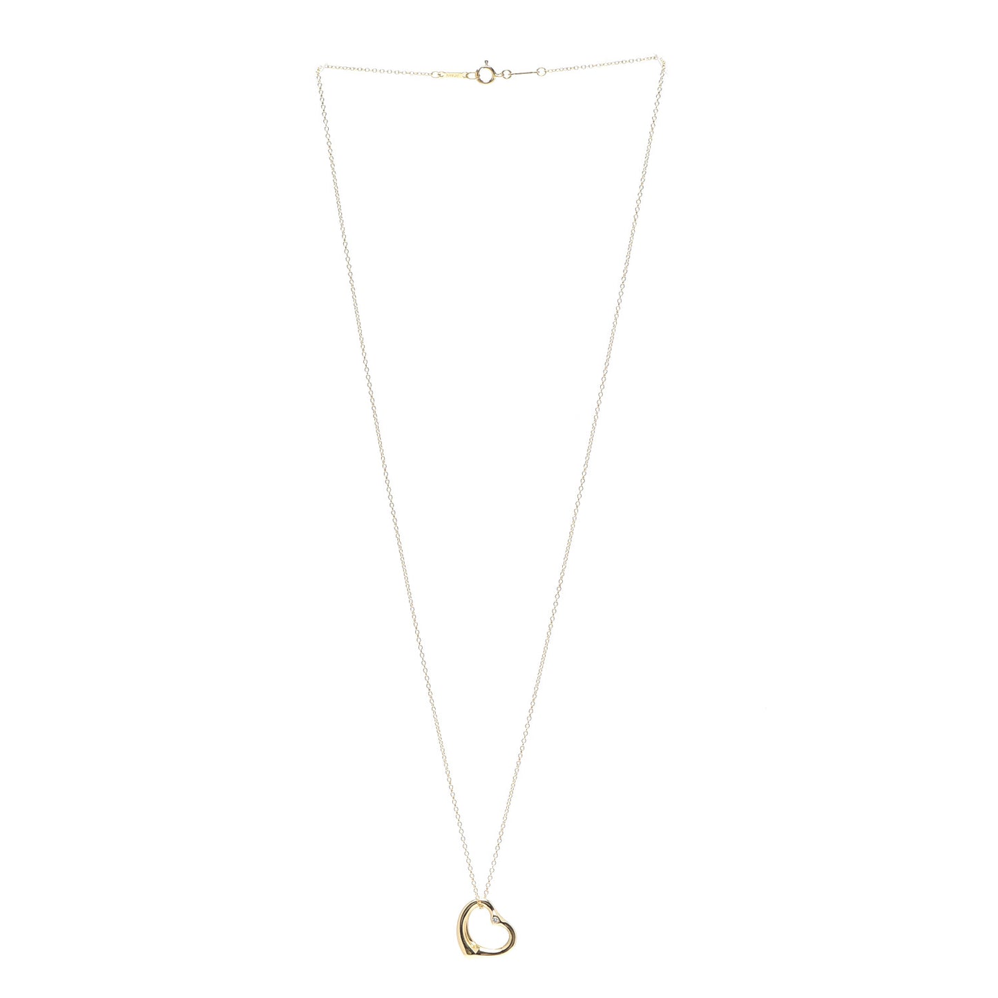 18K Yellow Gold Diamond 16mm Elsa Peretti Open Heart Pendant Necklace