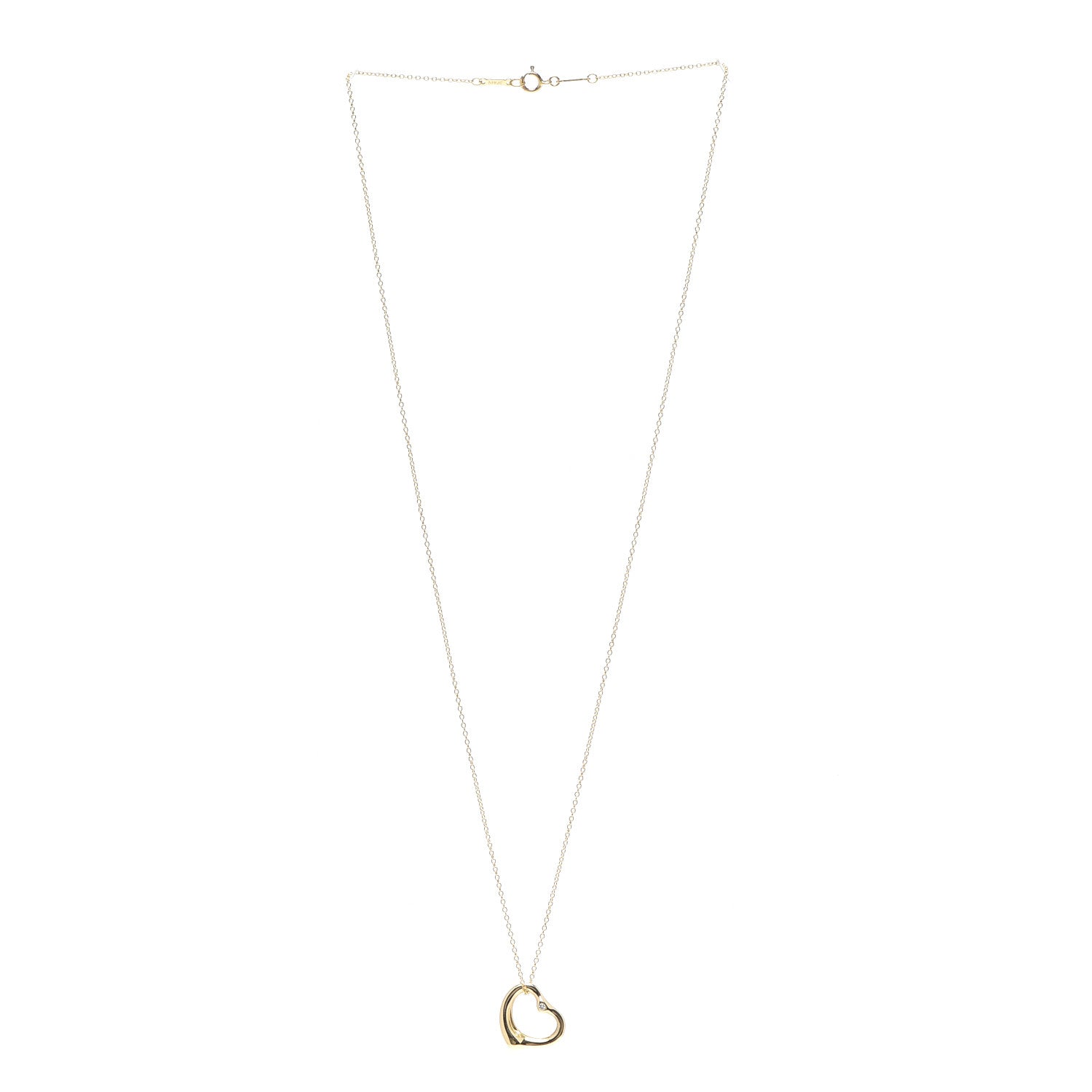 Tiffany 18K Yellow Gold Diamond 16mm Elsa Peretti Open Heart Pendant Necklace 3 of 4