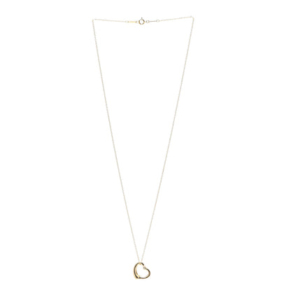 Tiffany 18K Yellow Gold Diamond 16mm Elsa Peretti Open Heart Pendant Necklace 3 of 4