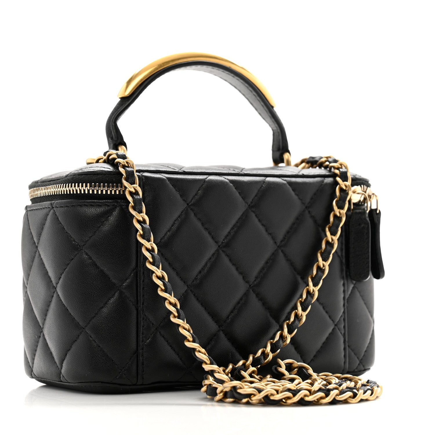 Chanel Lambskin Quilted Metal Small Top Handle Vanity Case With
