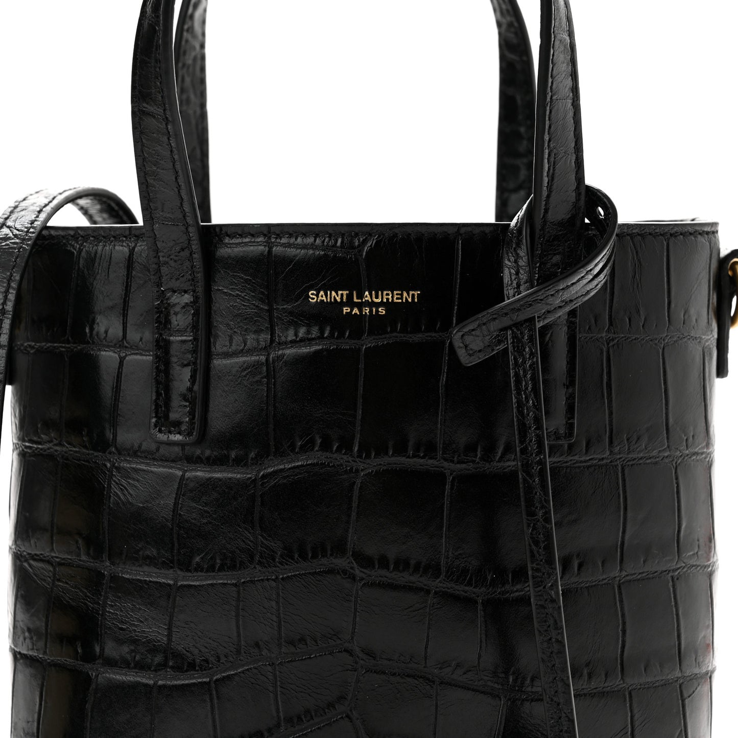 Calfskin Crocodile Embossed Paris Mini Toy Shopper Tote Black