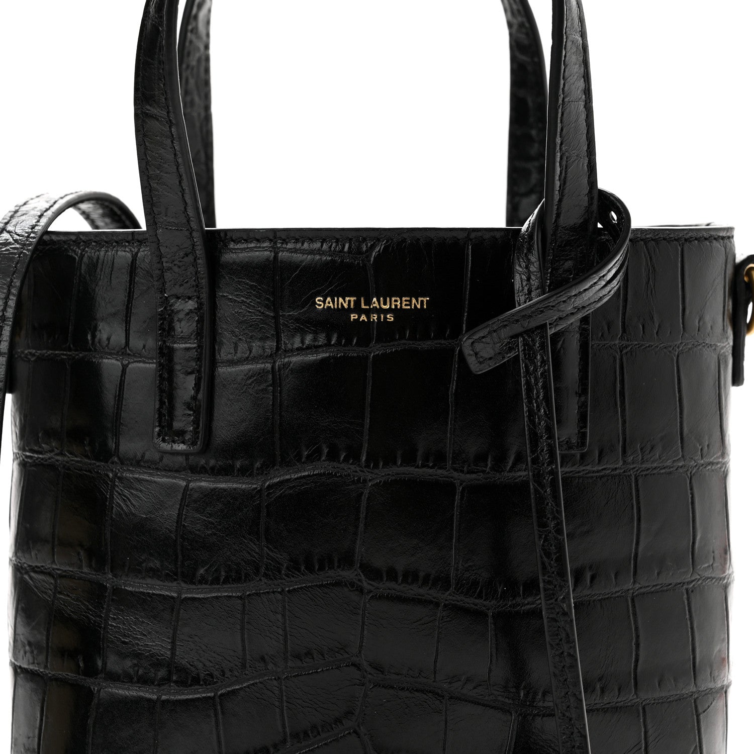 Saint Laurent Calfskin Crocodile Embossed Paris Mini Toy Shopper Tote Black 8 of 10