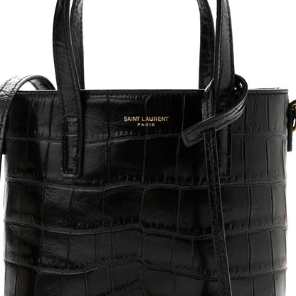 Saint Laurent Calfskin Crocodile Embossed Paris Mini Toy Shopper Tote Black 8 of 10