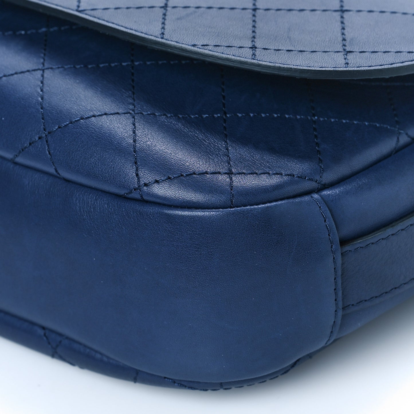 Calfskin Stitched Messenger Flap Bag Navy