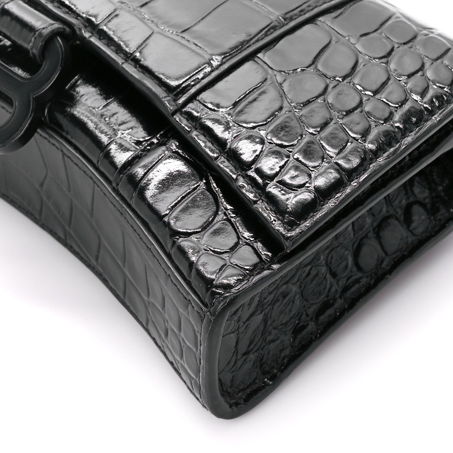 Balenciaga Shiny Calfskin Monochrome Crocodile Embossed Hourglass Chain Bag Black 12 of 13