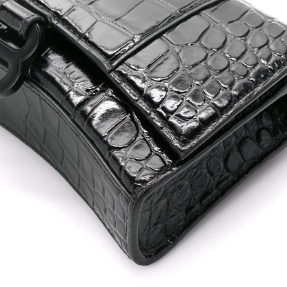 Balenciaga Shiny Calfskin Monochrome Crocodile Embossed Hourglass Chain Bag Black 12 of 13