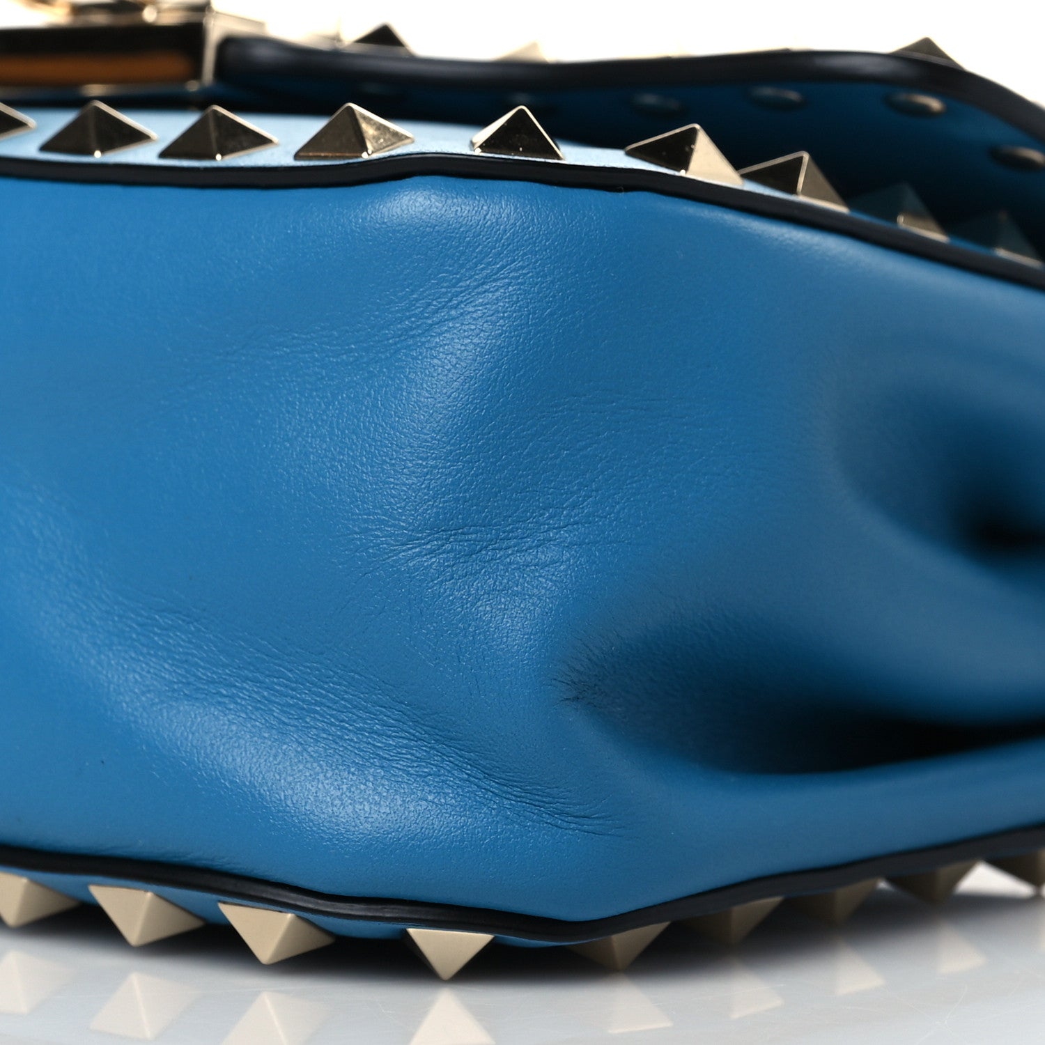 Valentino Garavani Vitello Mini Rockstud Flap Saddle Crossbody Bag Light Blue 8 of 8