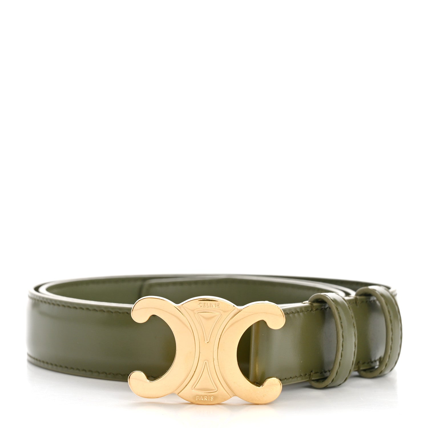 Celine Box Calfskin Medium 25mm Triomphe Belt 80 32 Fall Green 1 of 6