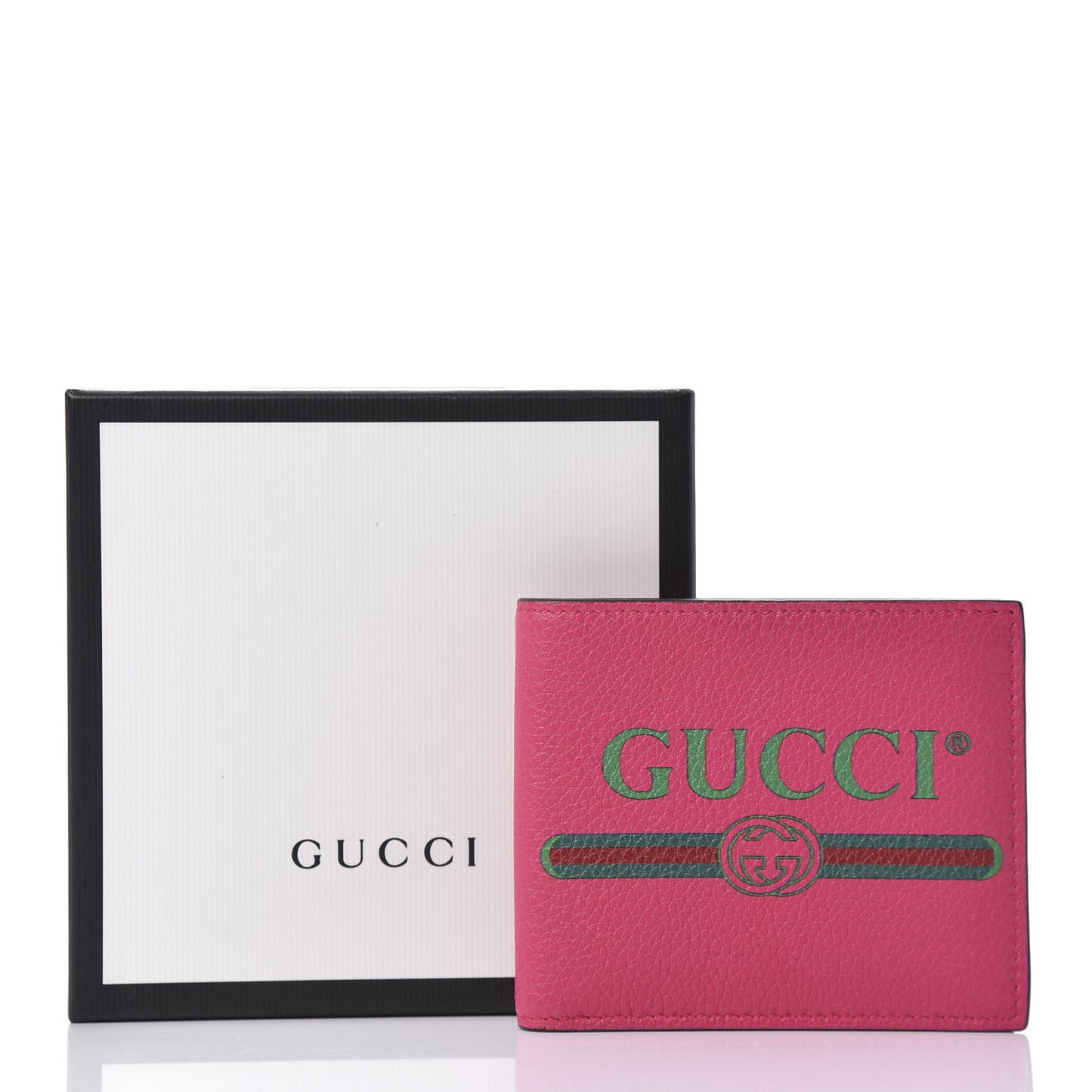 Grained Calfskin Logo Bi-Fold Wallet Box Pink Green