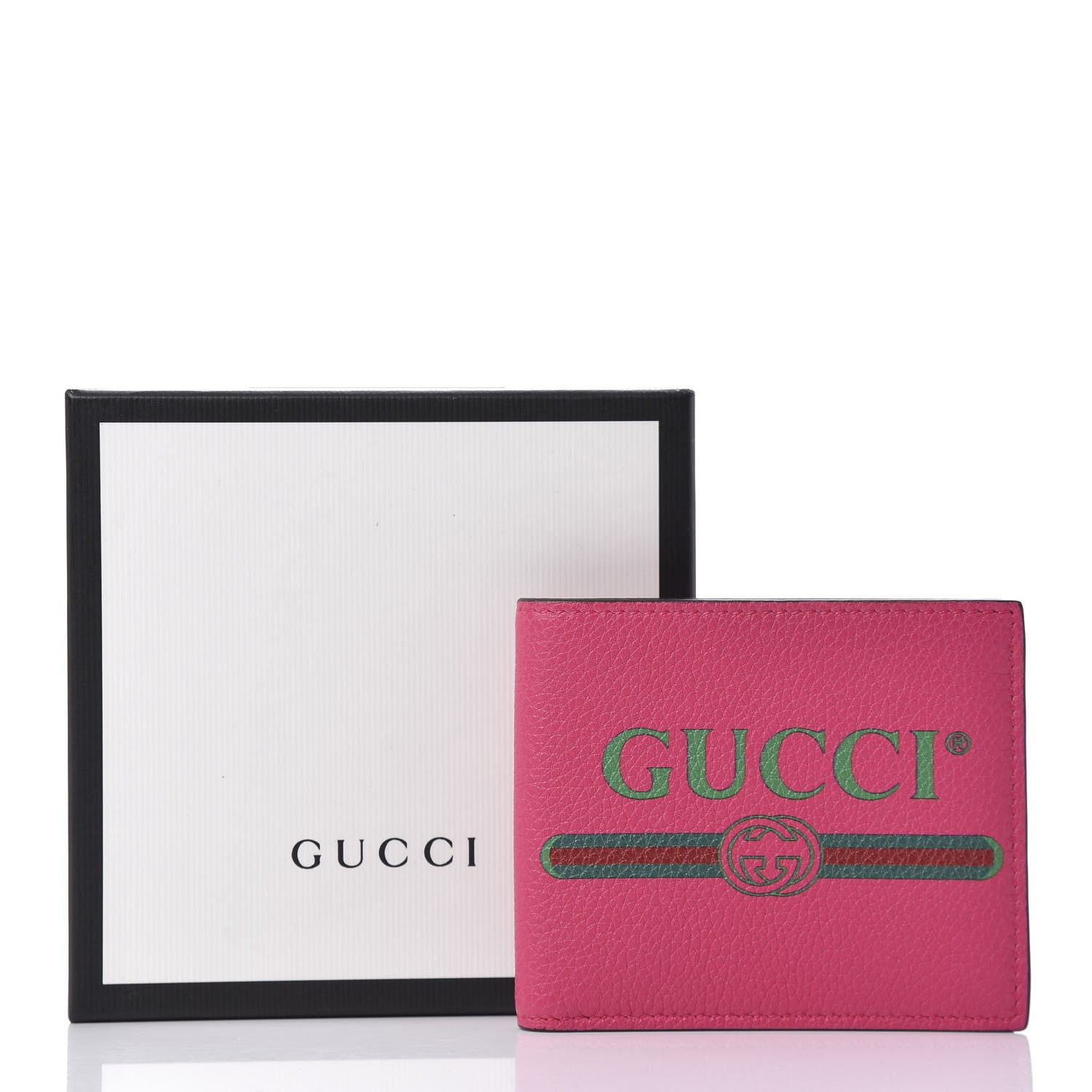 Gucci Grained Calfskin Logo Bi-Fold Wallet Box Pink Green 11 of 11