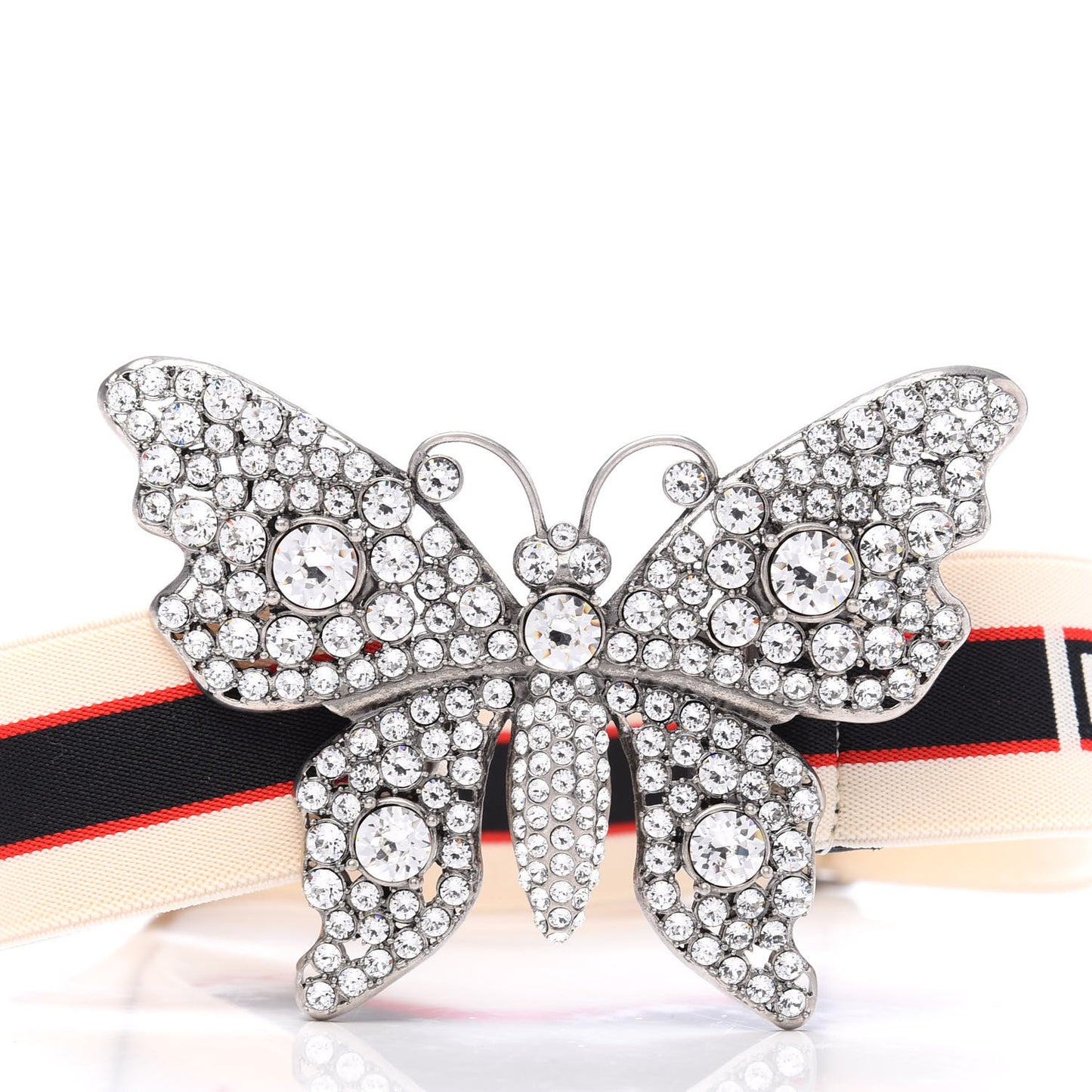 Jacquard Crystal Stripe Butterfly Belt 75 30 White