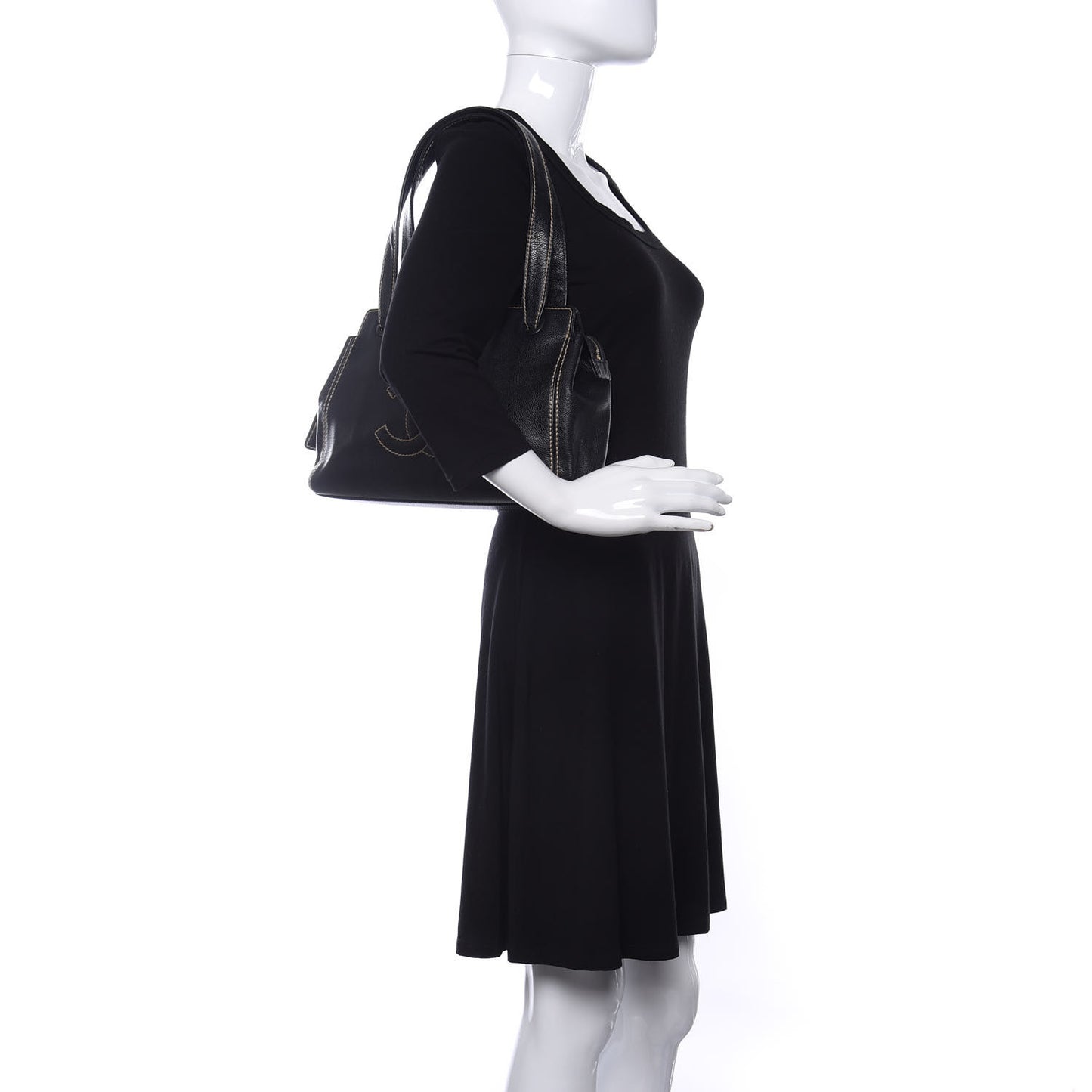 Caviar Stitched CC Shoulder Bag Black