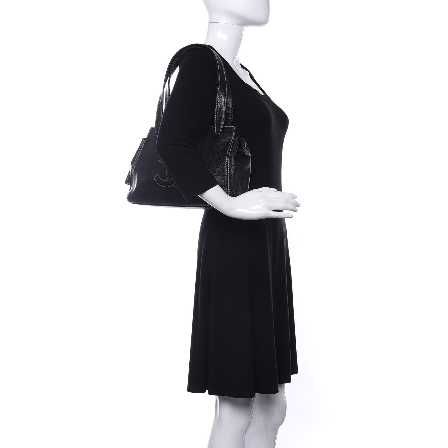 Chanel Caviar Stitched CC Shoulder Bag Black 2 of 10