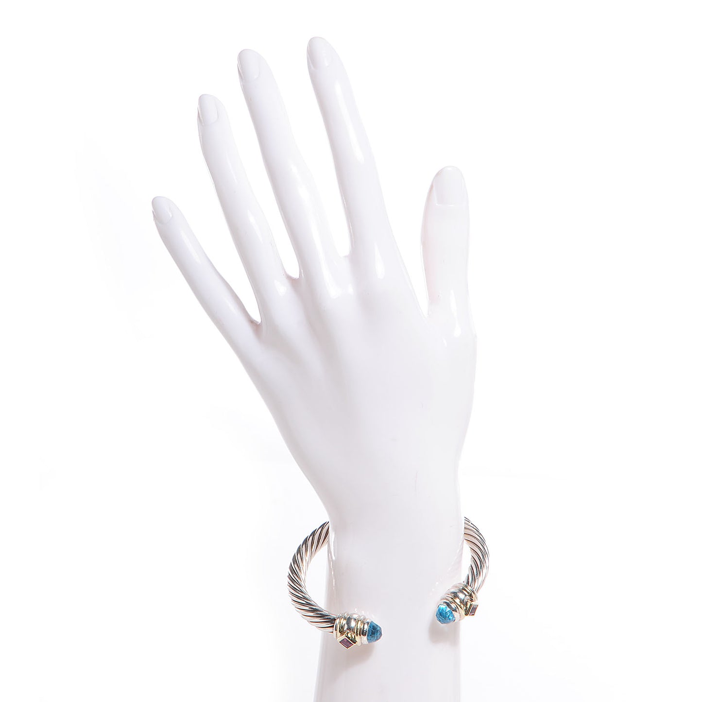 Sterling Silver 14K Yellow Gold 7mm Blue Topaz Pink Tourmaline Renaissance Cable Bracelet