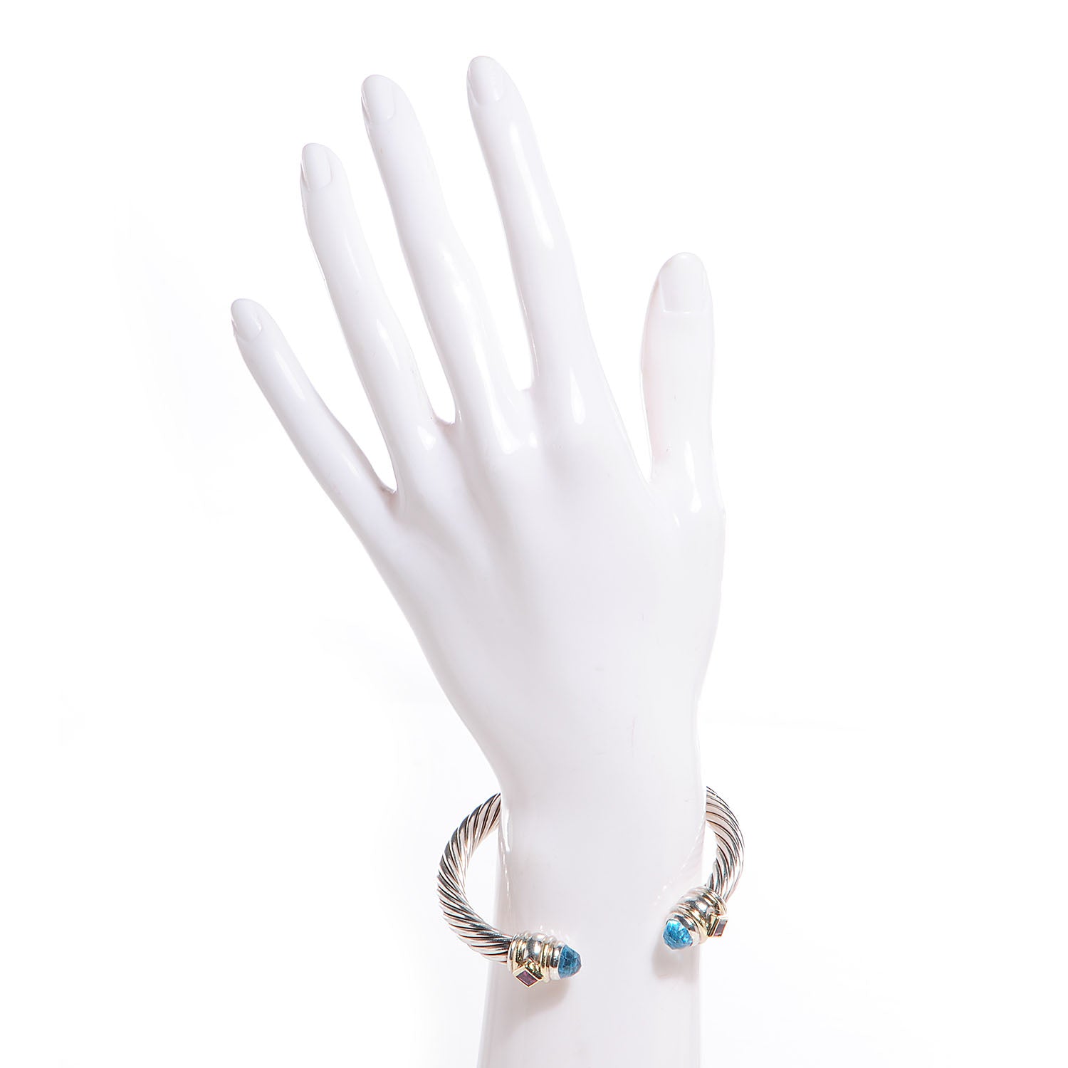David Yurman Sterling Silver 14K Yellow Gold 7mm Blue Topaz Pink Tourmaline Renaissance Cable Bracelet 2 of 9