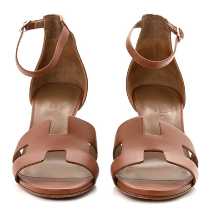 Hermes Calfskin Legend Wedge Sandals 38.5 Gold 3 of 9