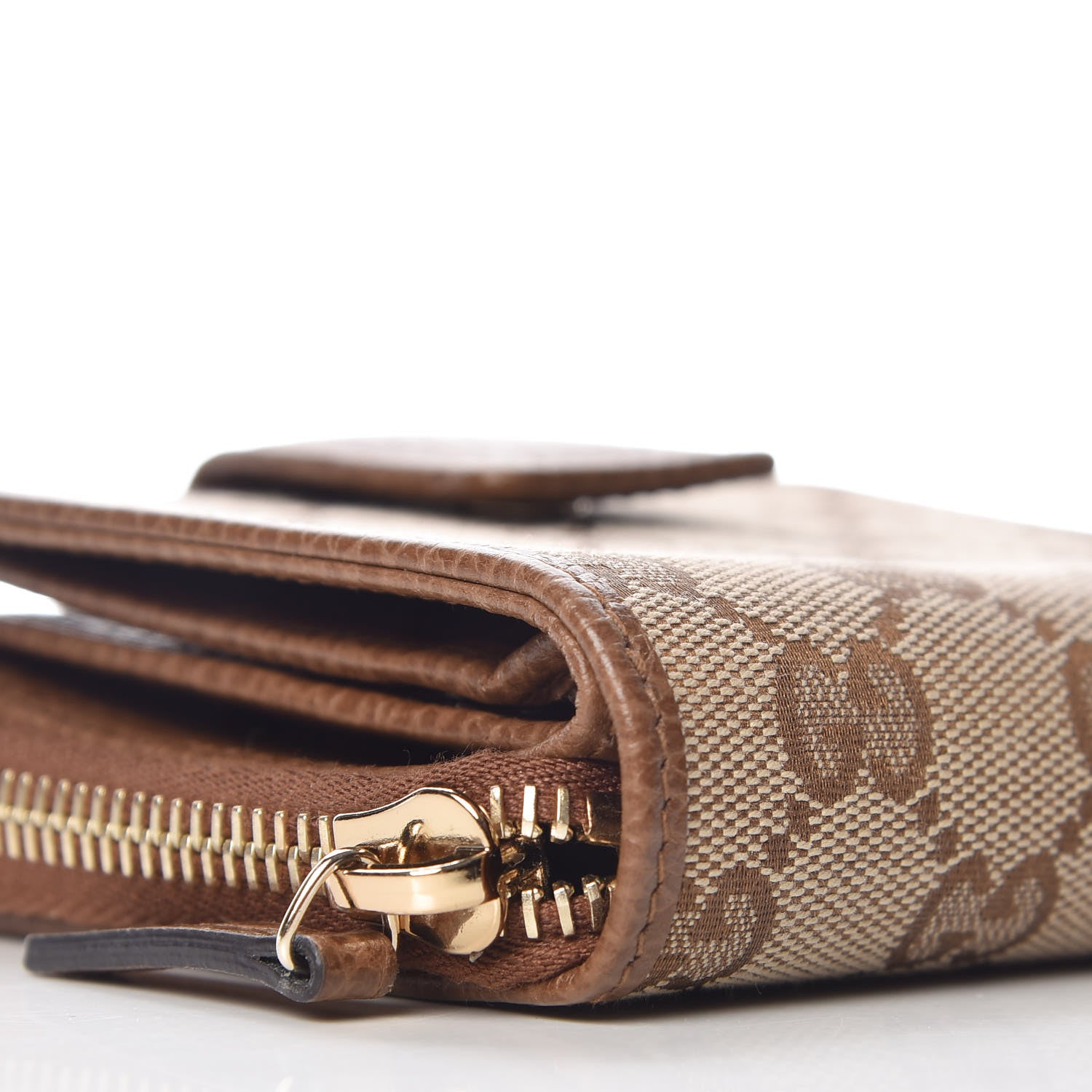 Gucci Monogram Dollar Calfskin Zip Around French Wallet Beige Ebony Tabacco 9 of 11