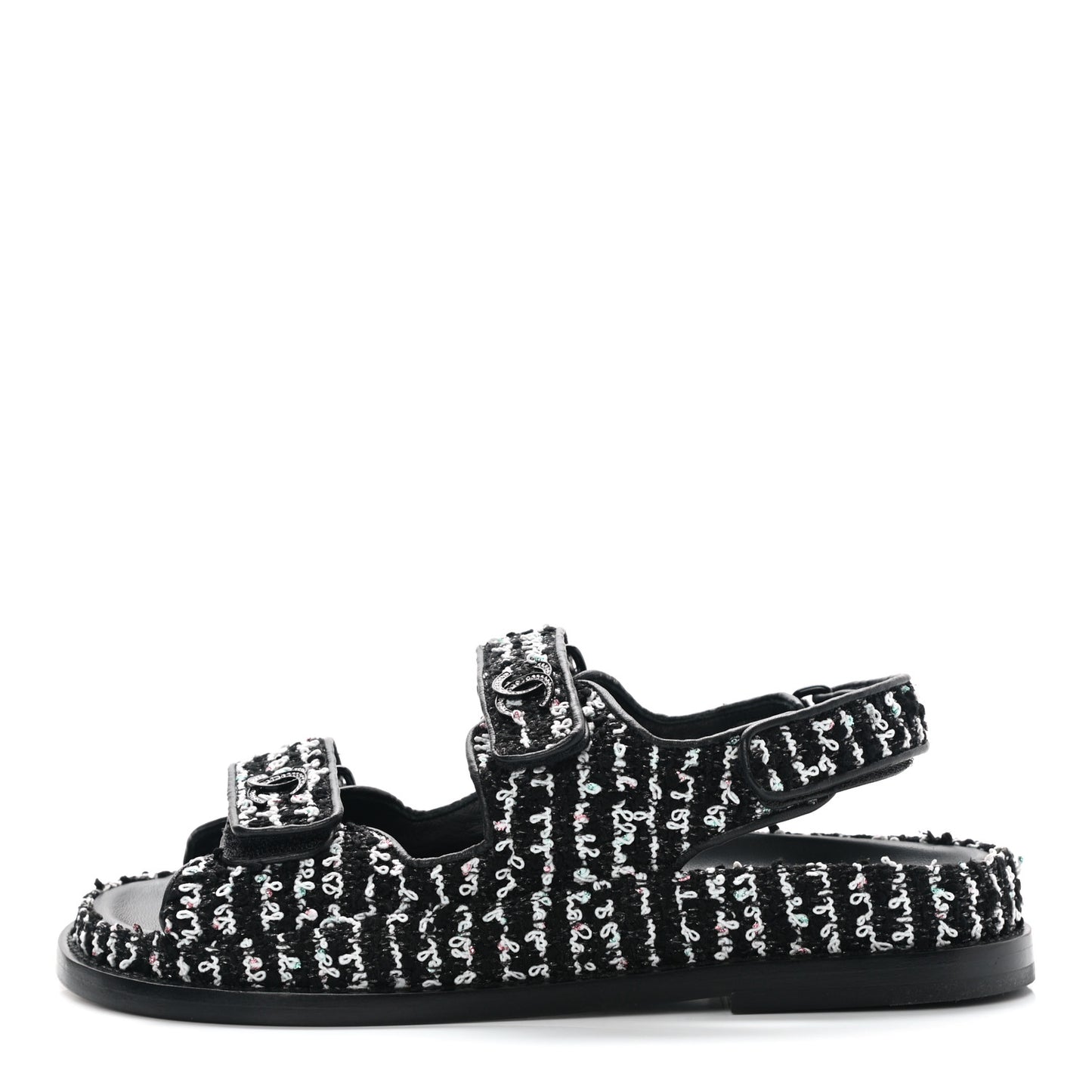 Tweed Velcro Dad Sandals 36.5 Black White